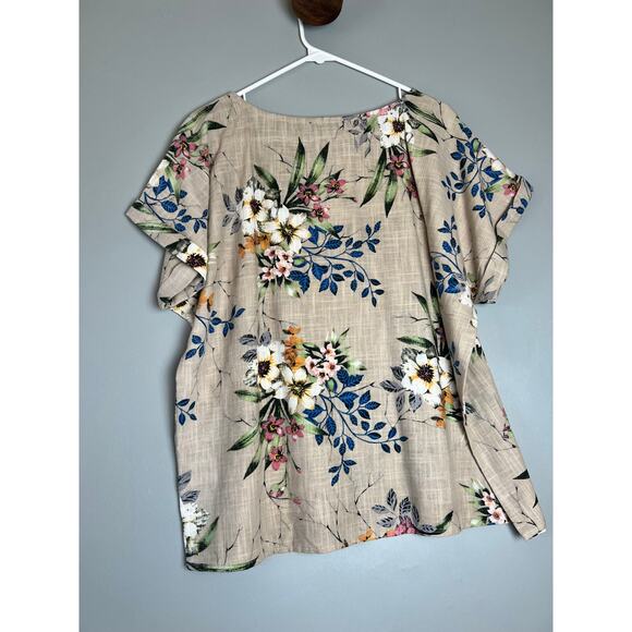 RD & KoKo Linen Floral Blouse Women’s 1X Short Sleeve Top NEW WITH TAGS - Picture 7 of 7